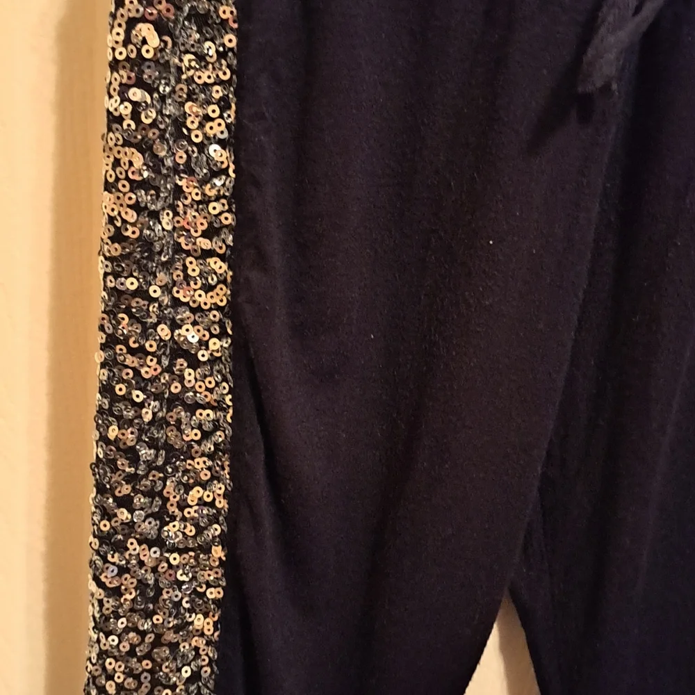 Justice Girls Black Joggers with Silver Sequin Stripes, good preloved condition